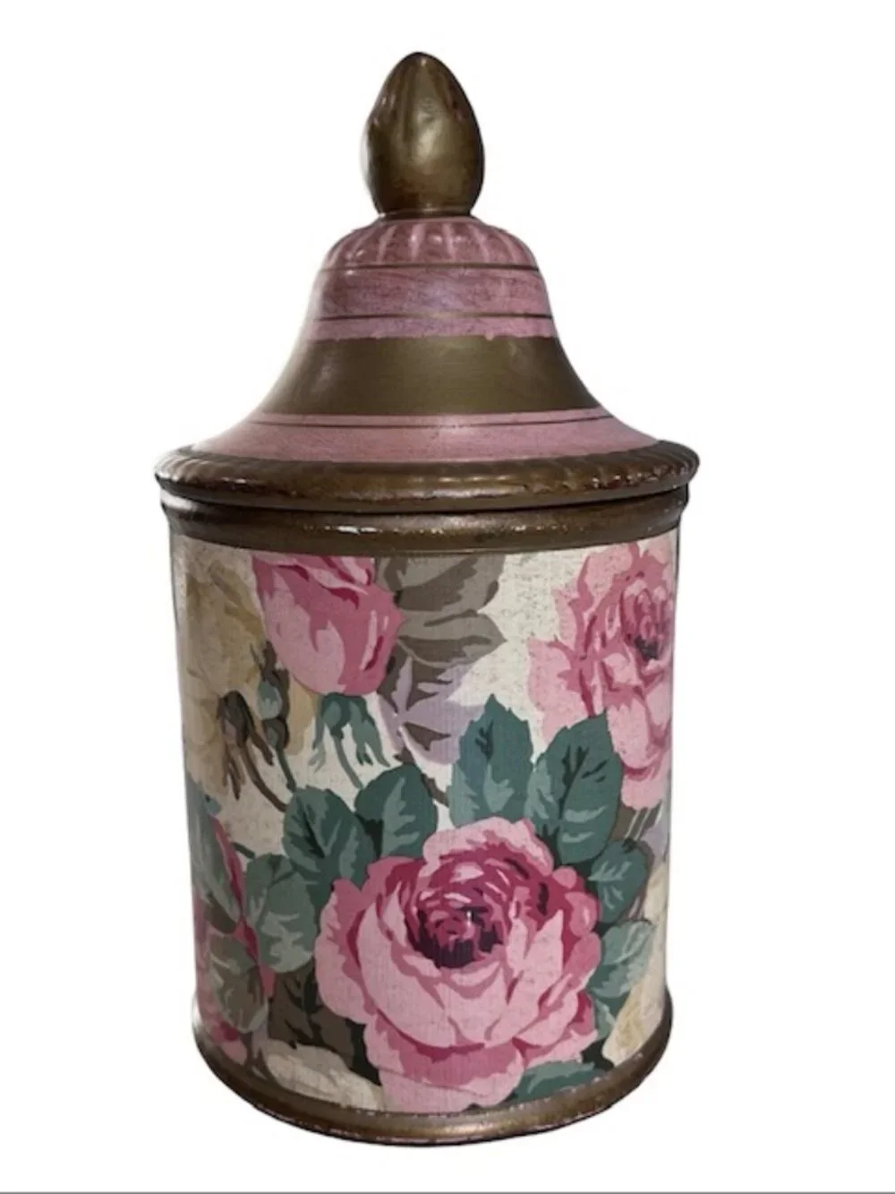 Vintage Ceramic Shabby Chic Floral Canister / Caddy with Pink Roses / Peony 9